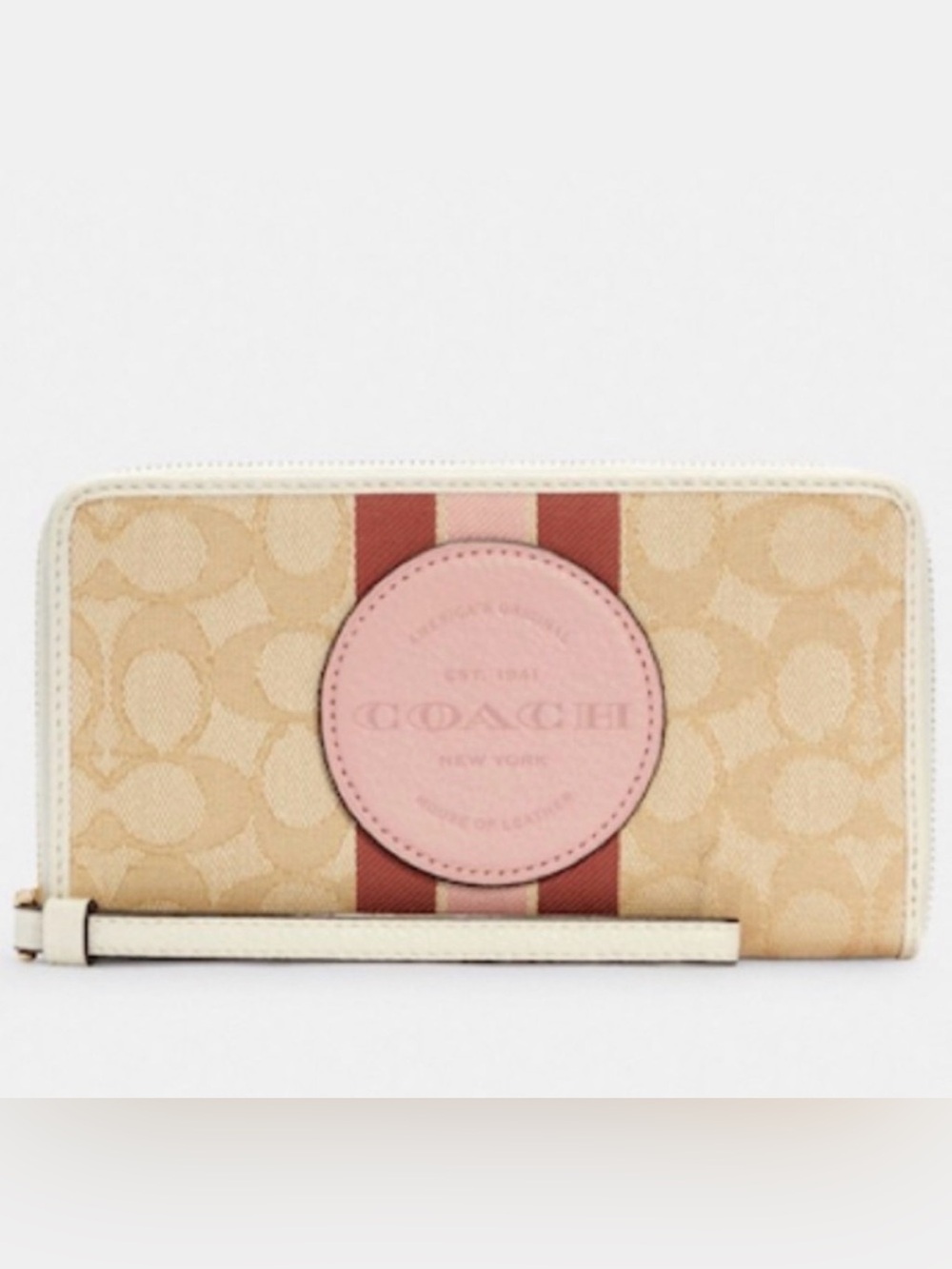 NWT COACH Dempsey Large Phone Wallet Signature Jacquard With Stripe & Patch
